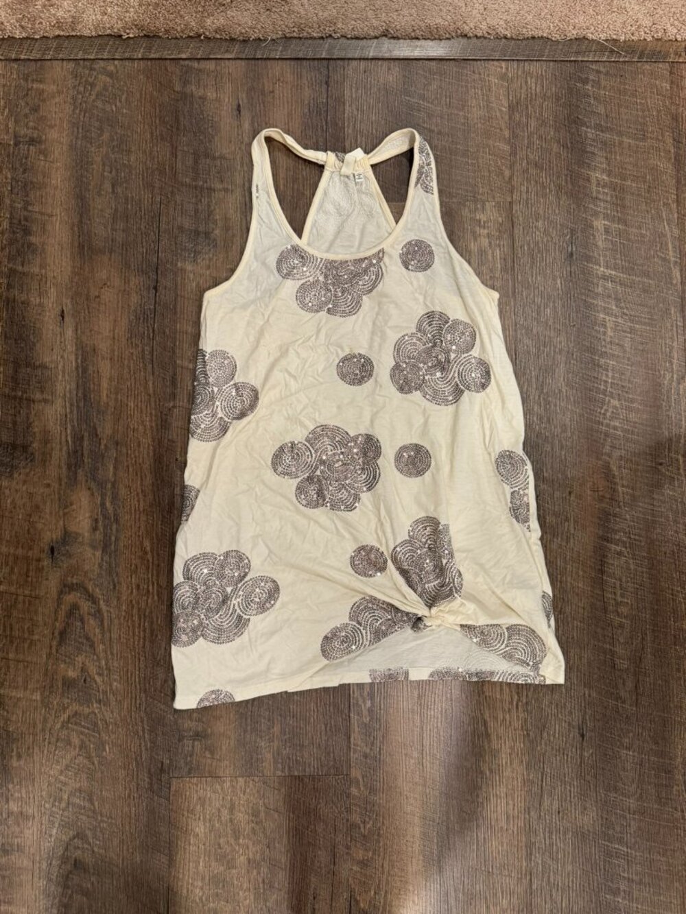 Robbi & Nikki Cream and Purple Sequin Tank Top - Women's Size Medium
